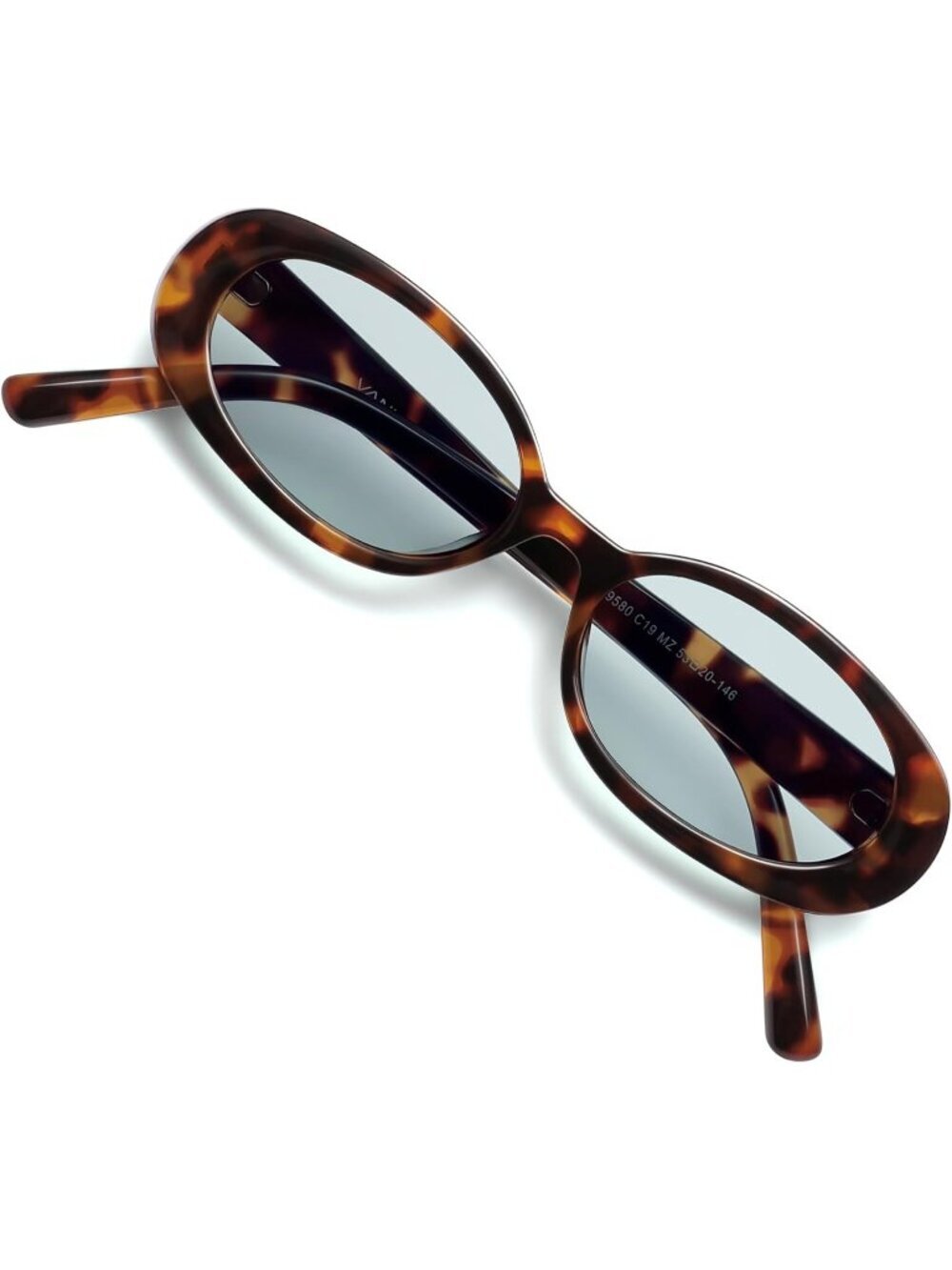 Women's Tortoise Green Polarized Retro Oval Small Narrow VL9580 90s Sunglasses